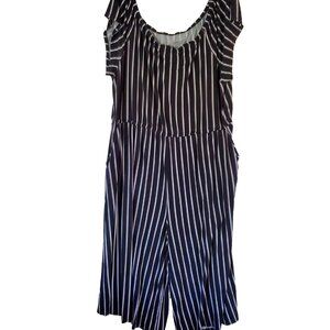 Torrid Women Super Soft Culotte Jumpsuit Size 5 Wide Leg Off The Shoulder Stripe